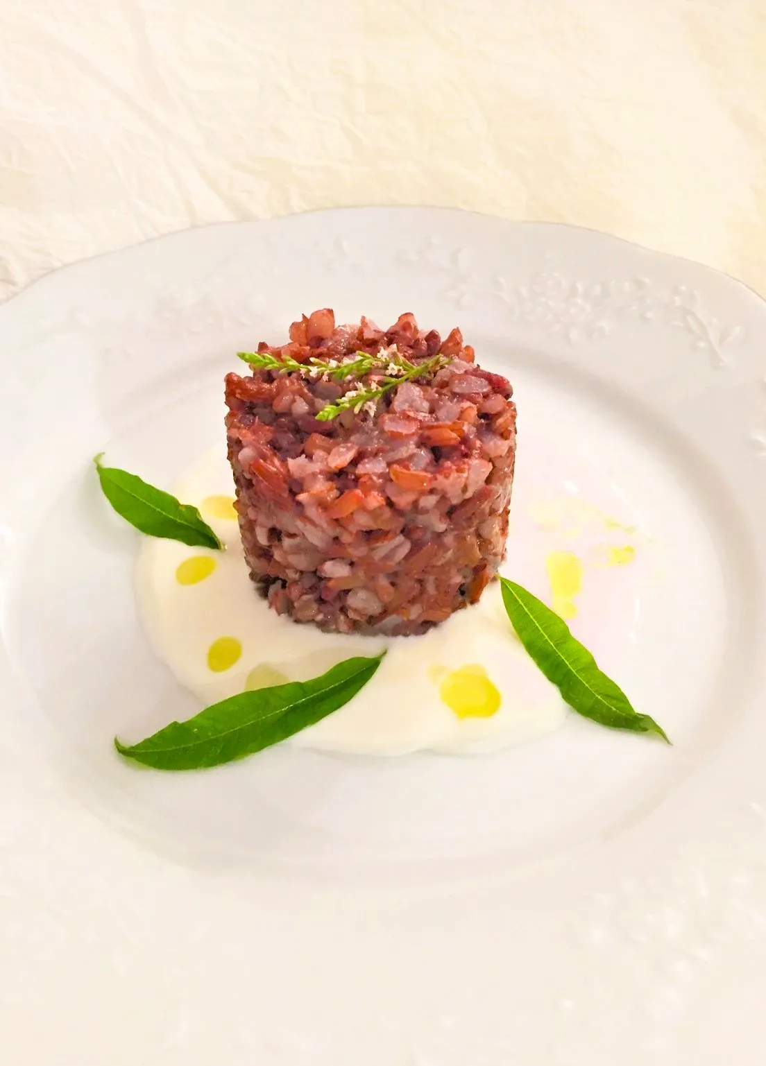 Red Rice With Yoghurt Sauce and Lemon Verbena