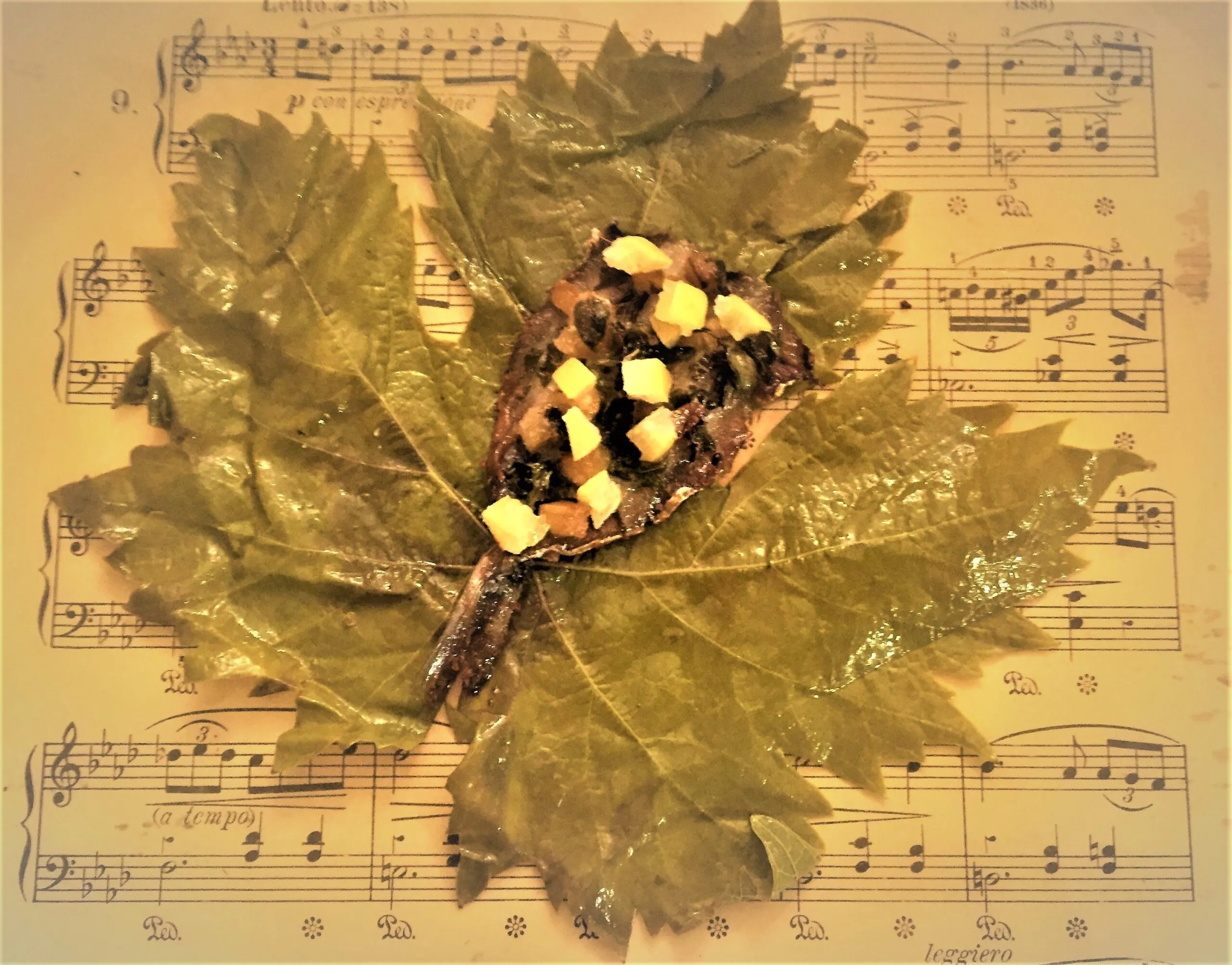 Butterflied Sardines Served on Vine Leaves