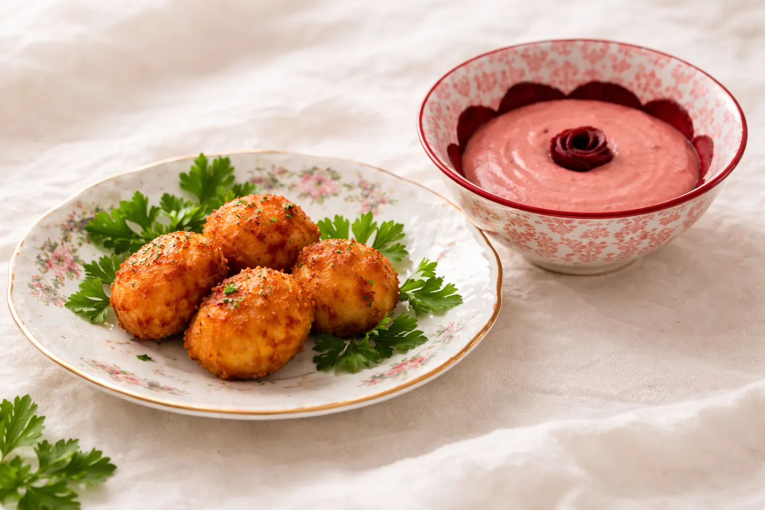 Cod Croquettes and Garlic-Beetroot Dip