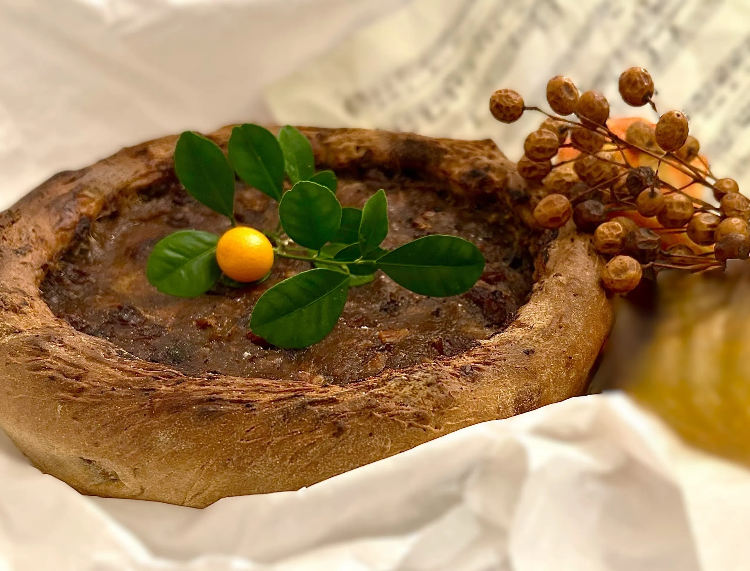 Pumpkin Pie With Kumquat and Raisins