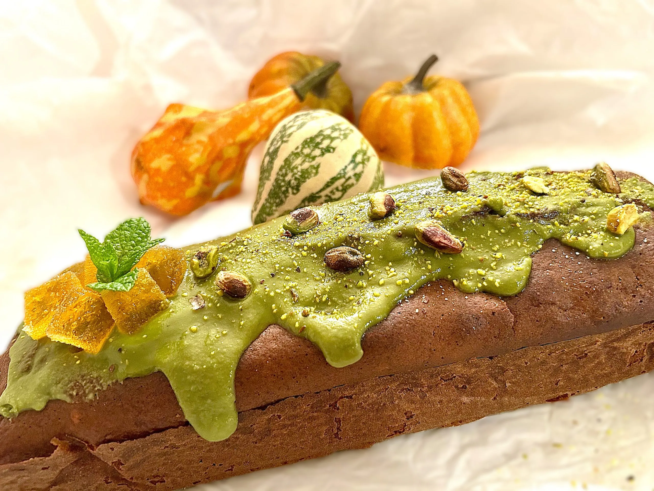 Pumpkin Cake With Pistachio Glaze